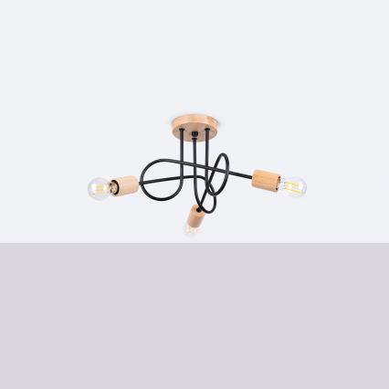 Полилей за повърхностен монтаж EMBER 3xE27/15W/230V черен/бежов/бук