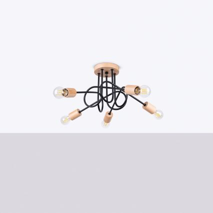 Полилей за повърхностен монтаж EMBER 5xE27/15W/230V черен/бежов/бук