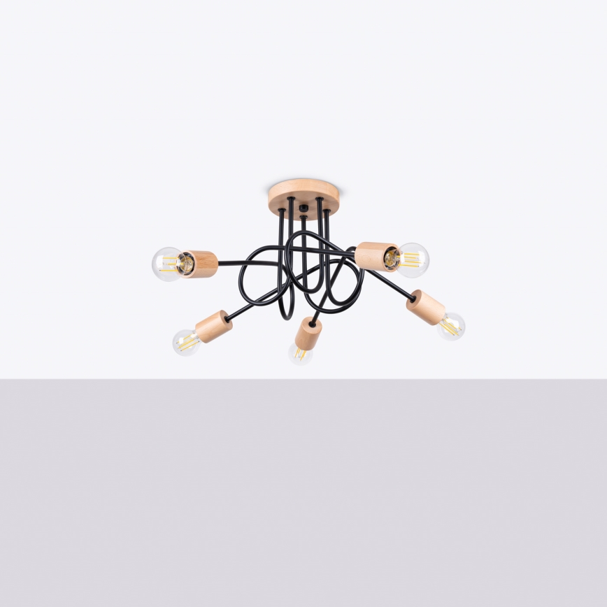 Полилей за повърхностен монтаж EMBER 5xE27/15W/230V черен/бежов/бук