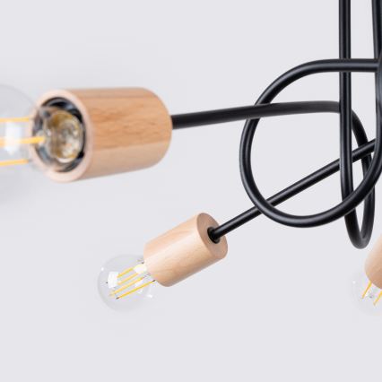 Полилей за повърхностен монтаж EMBER 5xE27/15W/230V черен/бежов/бук