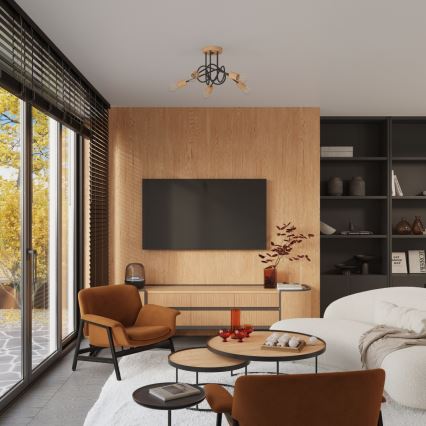 Полилей за повърхностен монтаж EMBER 5xE27/15W/230V черен/бежов/бук