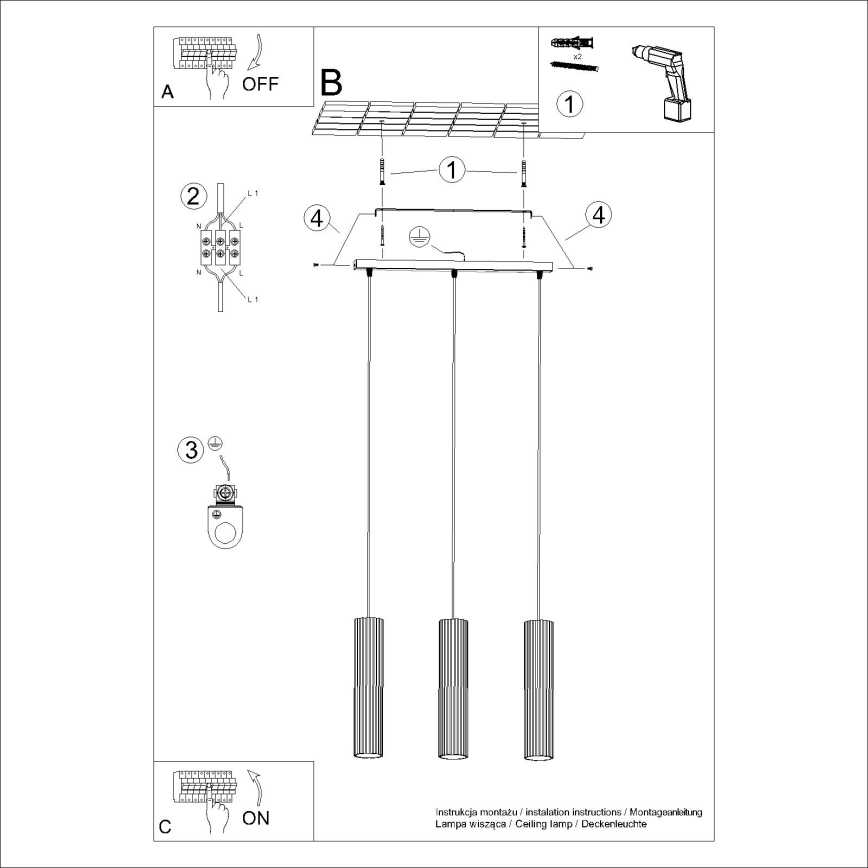 Пендел KARBON 3xGU10/10W/230V златист