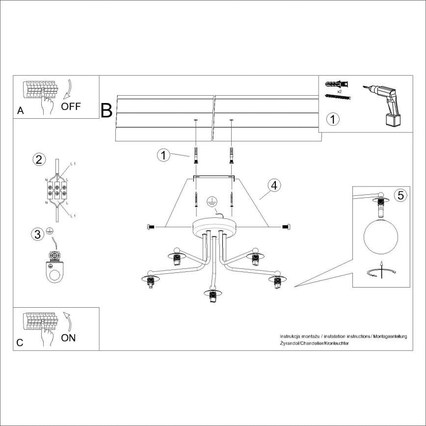 Висящ полилей ASTRAL 5xG9/8W/230V черен