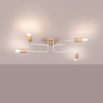 Полилей за повърхностен монтаж TIMBO 4xE27/15W/230V бял/бежов/бук