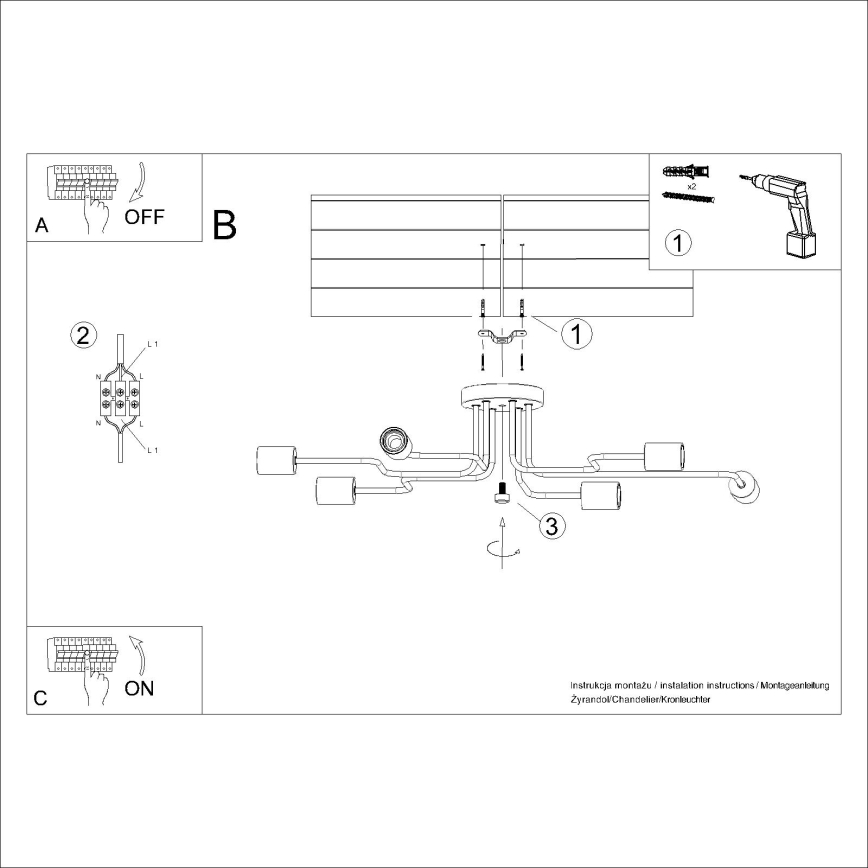 Полилей за повърхностен монтаж TIMBO 6xE27/15W/230V бял/бежов/бук