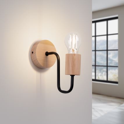 Аплик TIMBO 1xE27/15W/230V черен/бежов/бук