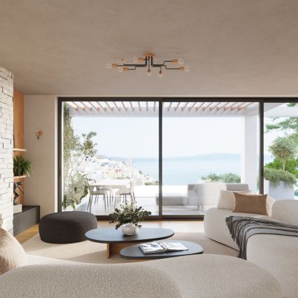 Аплик TIMBO 1xE27/15W/230V черен/бежов/бук