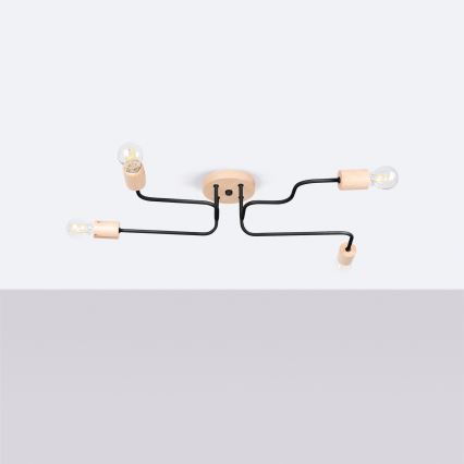 Полилей за повърхностен монтаж TIMBO 4xE27/15W/230V черен/бежов/бук