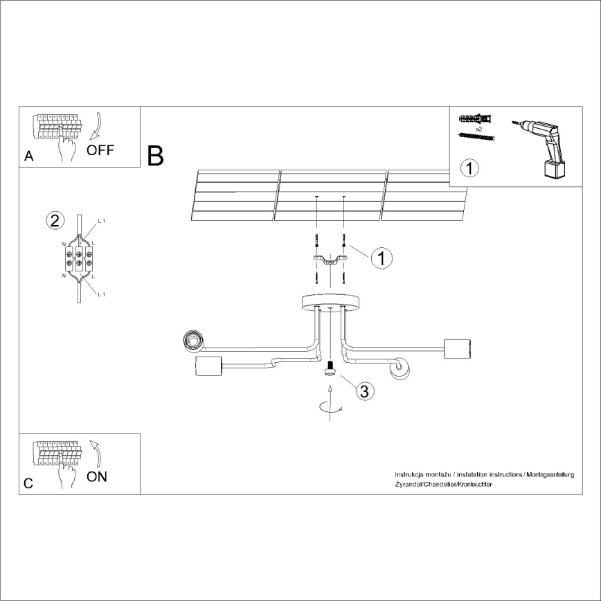 Полилей за повърхностен монтаж TIMBO 4xE27/15W/230V черен/бежов/бук