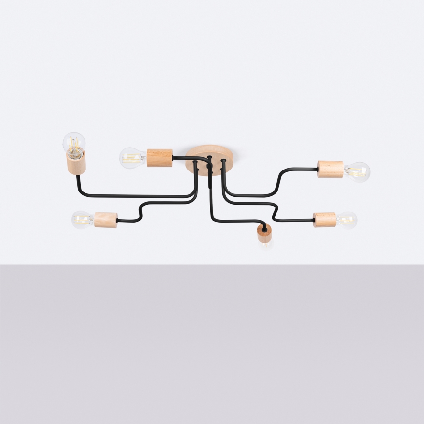 Полилей за повърхностен монтаж TIMBO 6xE27/15W/230V черен/бежов/бук