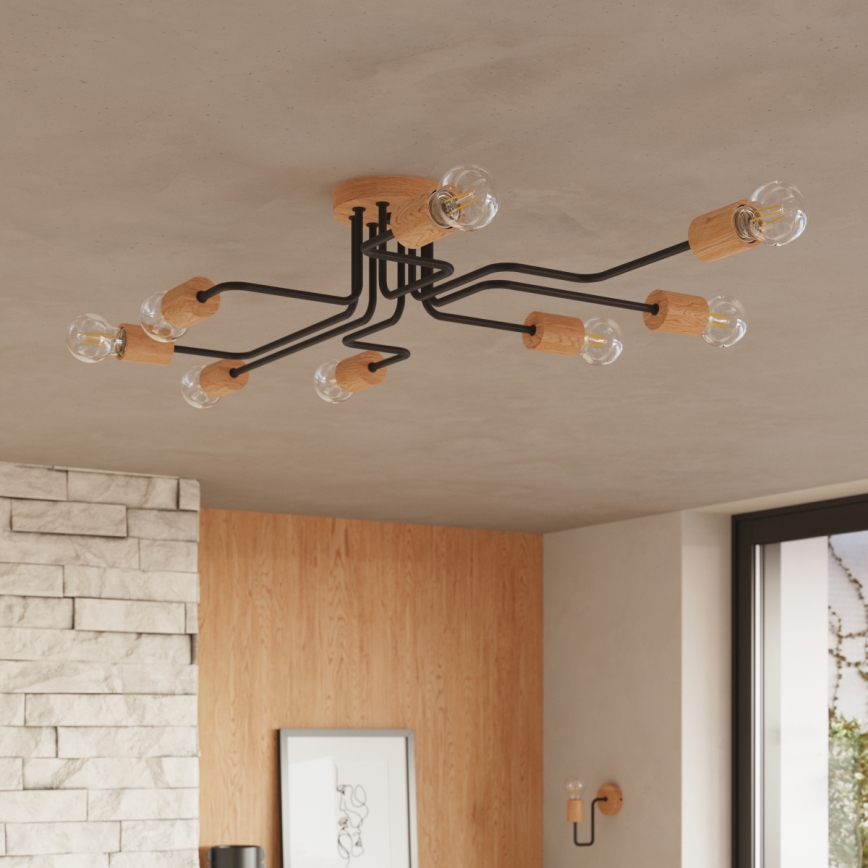 Полилей за повърхностен монтаж TIMBO 8xE27/15W/230V черен/бежов/бук