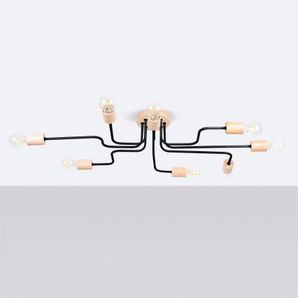 Полилей за повърхностен монтаж TIMBO 8xE27/15W/230V черен/бежов/бук