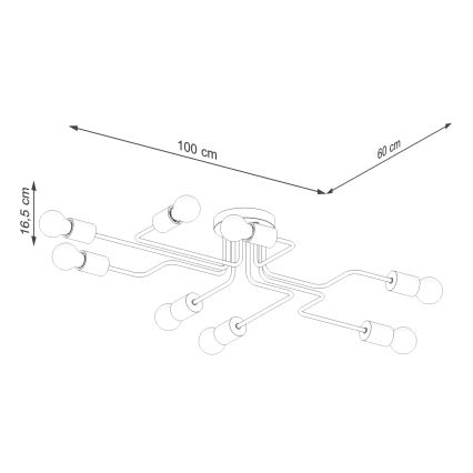 Полилей за повърхностен монтаж TIMBO 8xE27/15W/230V черен/бежов/бук