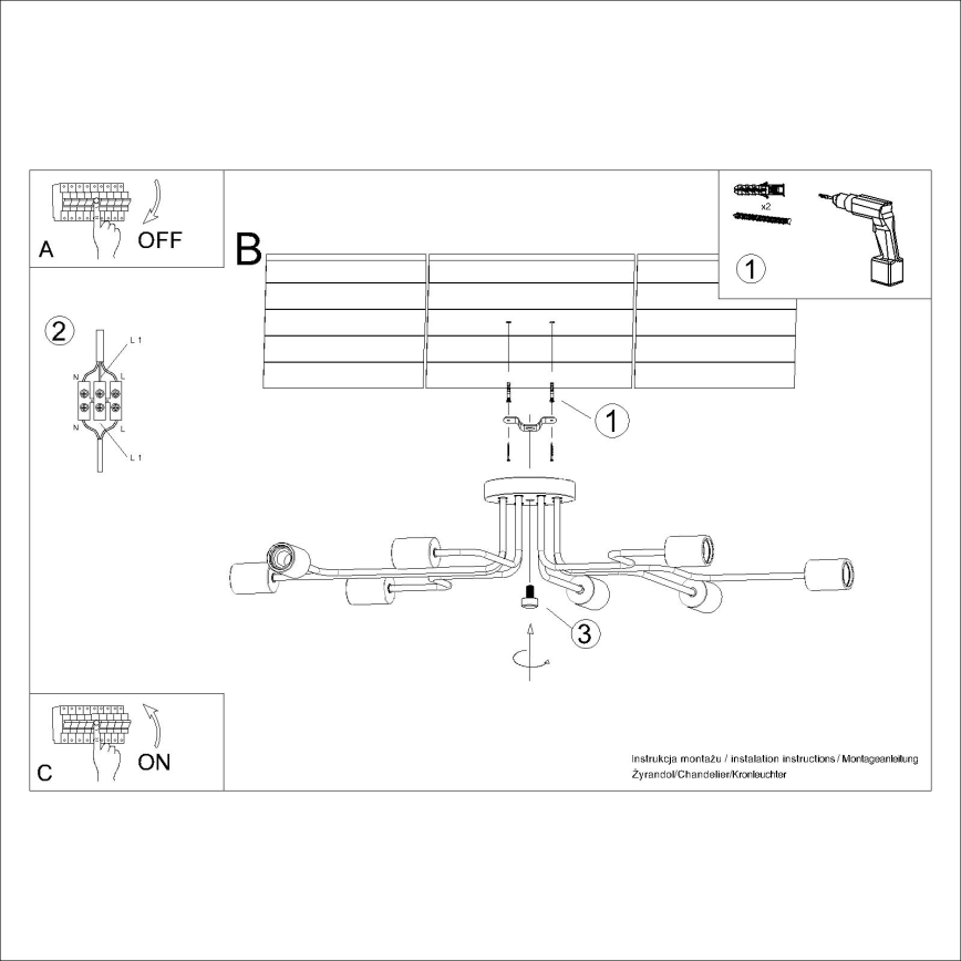 Полилей за повърхностен монтаж TIMBO 8xE27/15W/230V черен/бежов/бук