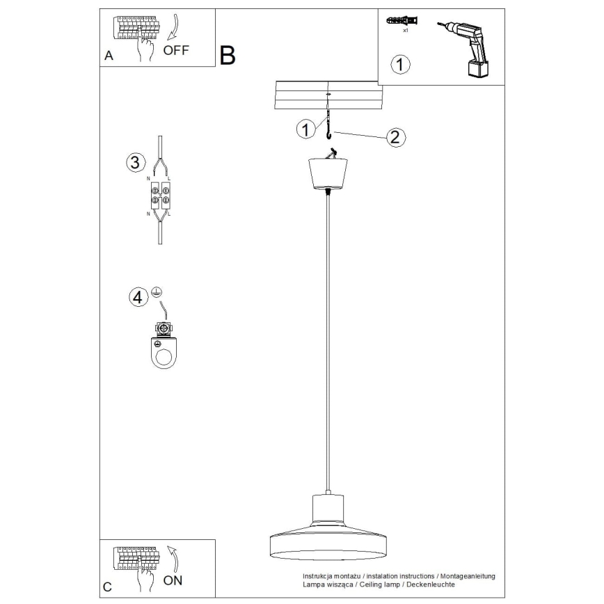 Пендел BILO 1xE27/15W/230V Ø 35 см черен