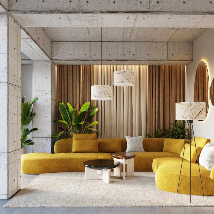 Полилей на трос NEVIA 1xE27/15W/230V Ø 40 см бежов/мраморен декор