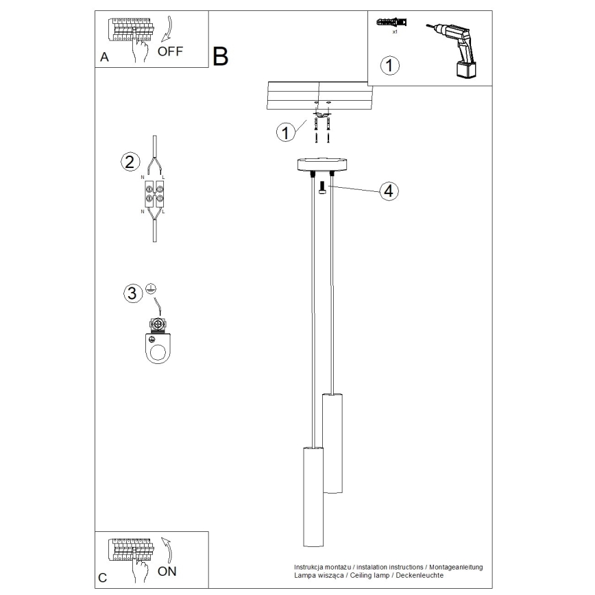 Пендан на кабел LAGOS 2xGU10/10W/230V черен