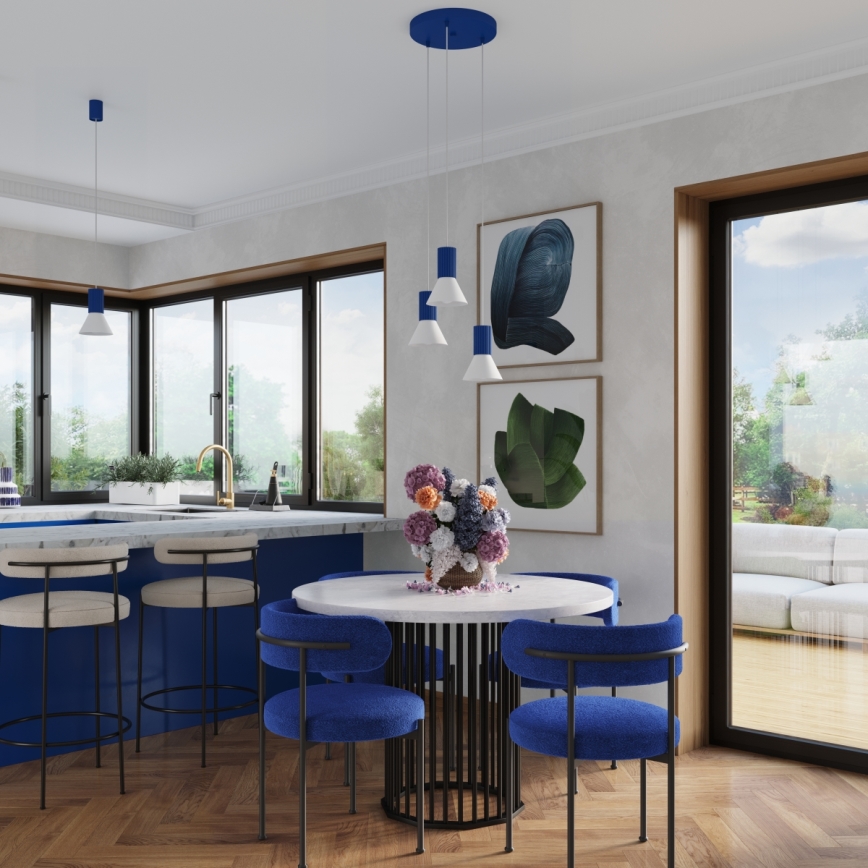 Полилей на кабел ESTRIA, 3xE14/10W/230V, Ø 30 cm, син