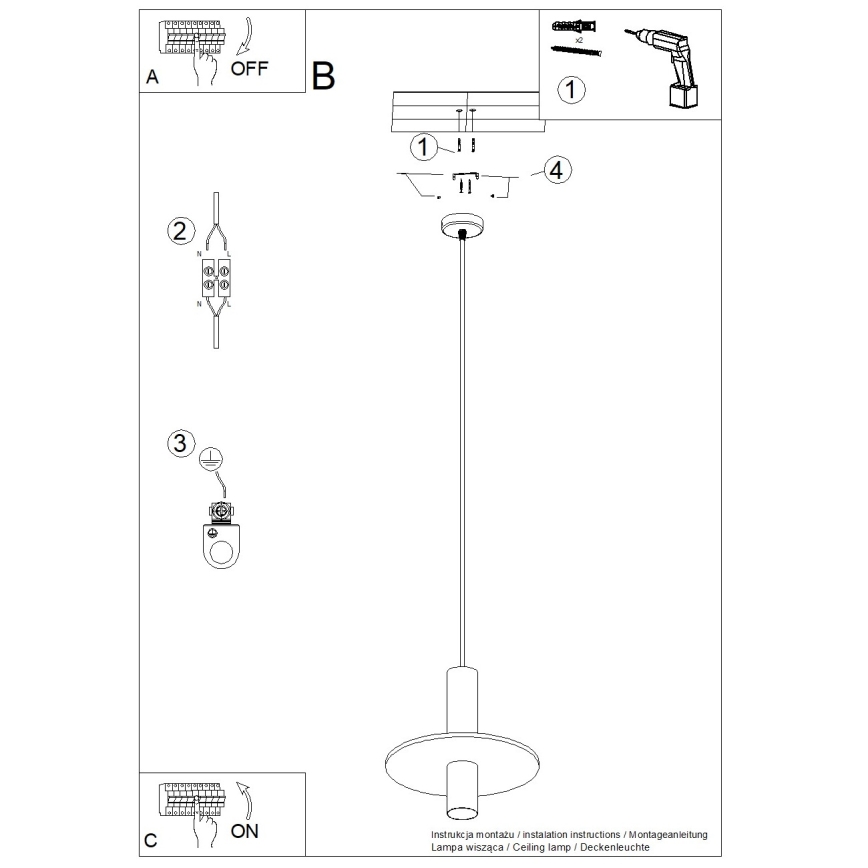 Пендел на кабел PELTA 1xGU10/10W/230V в цвят черно/кремаво