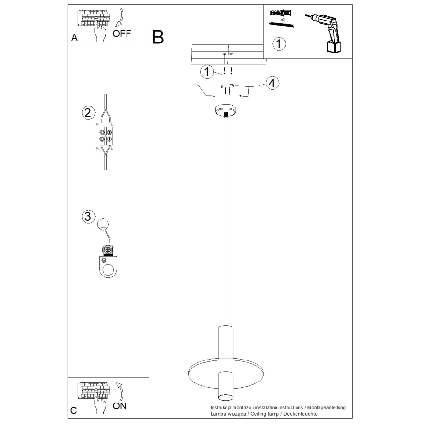 Полилей на кабел PELTA 1xGU10/10W/230V черно/жълто