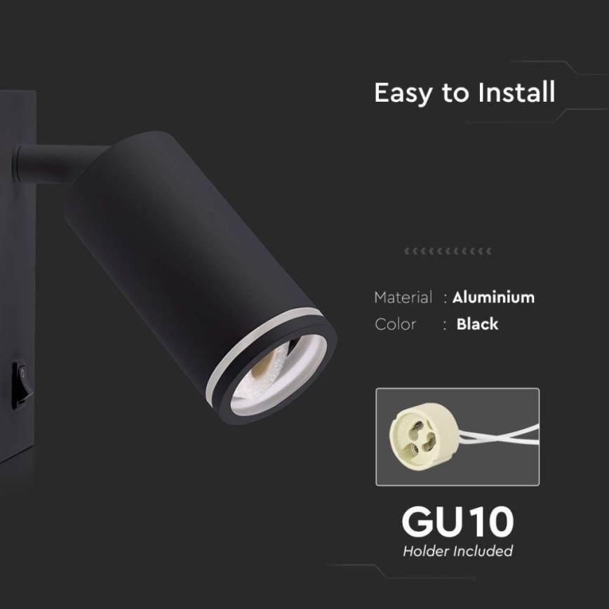 Спот аплик с превключвател 1xGU10/35W/230V черен