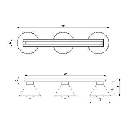 Спот DEMET 3xE27/60W/230V черен/златист