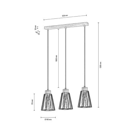 Spot-Light - Пендел ORAZIO 3xE27/60W/230V дъб - FSC сертифициран