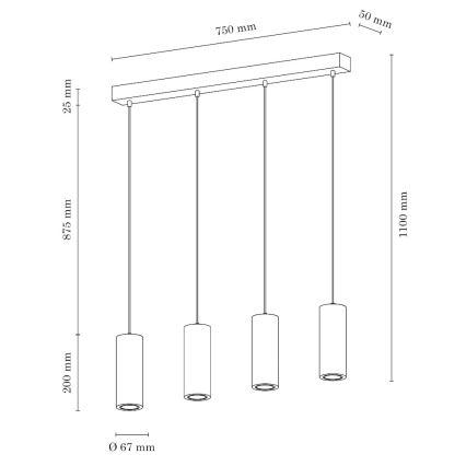LED Пендел PIPE 4xGU10/5W/230V матов дъб