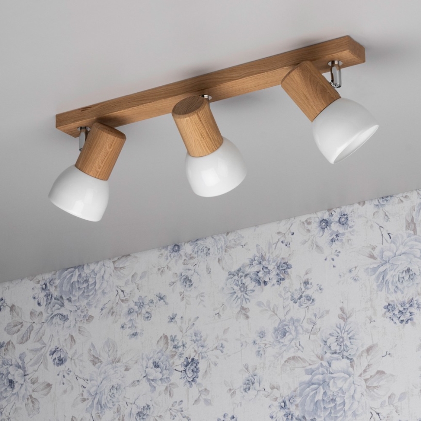 Точково осветително тяло SVENDA 3xE27/60W/230V дъб/бяло