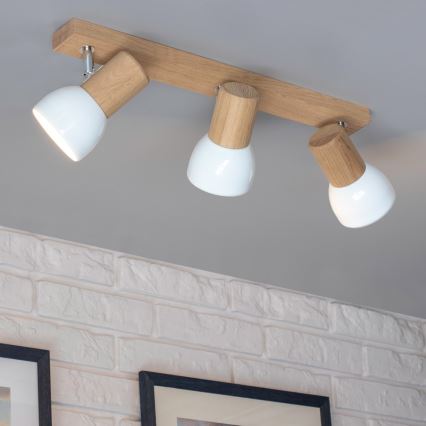 Точково осветително тяло SVENDA 3xE27/60W/230V дъб/бяло