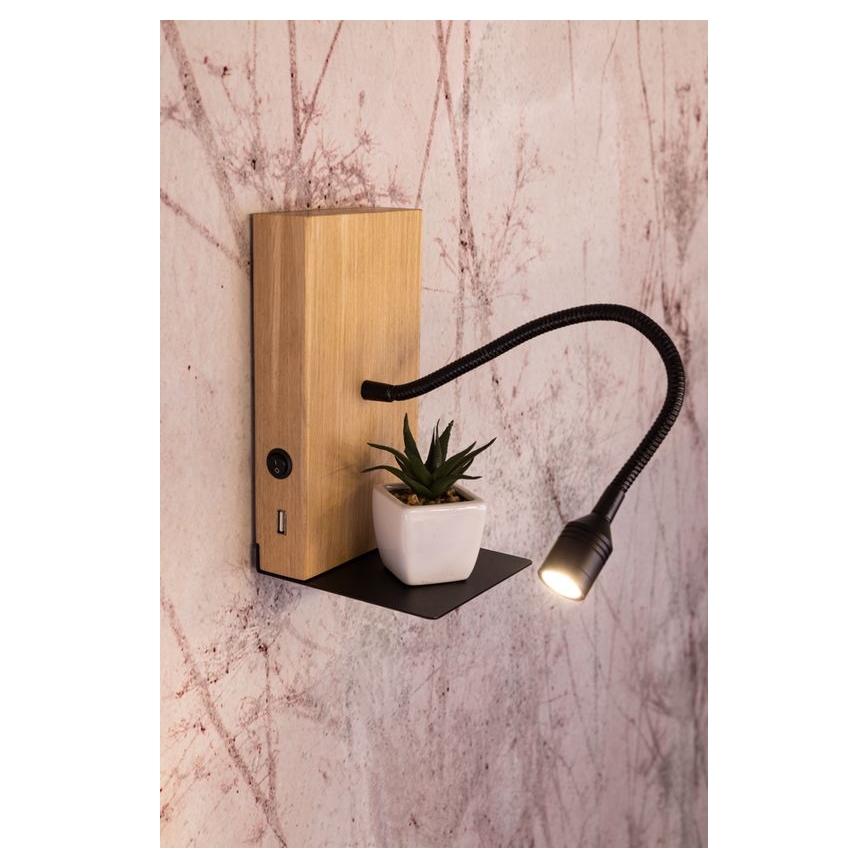 Аплик LECTOR LED/2,5W/230V USB дъб – FSC сертифицирано