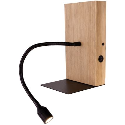 LED стенно осветително тяло LECTOR, 2,5 W, 230 V, USB, дъб