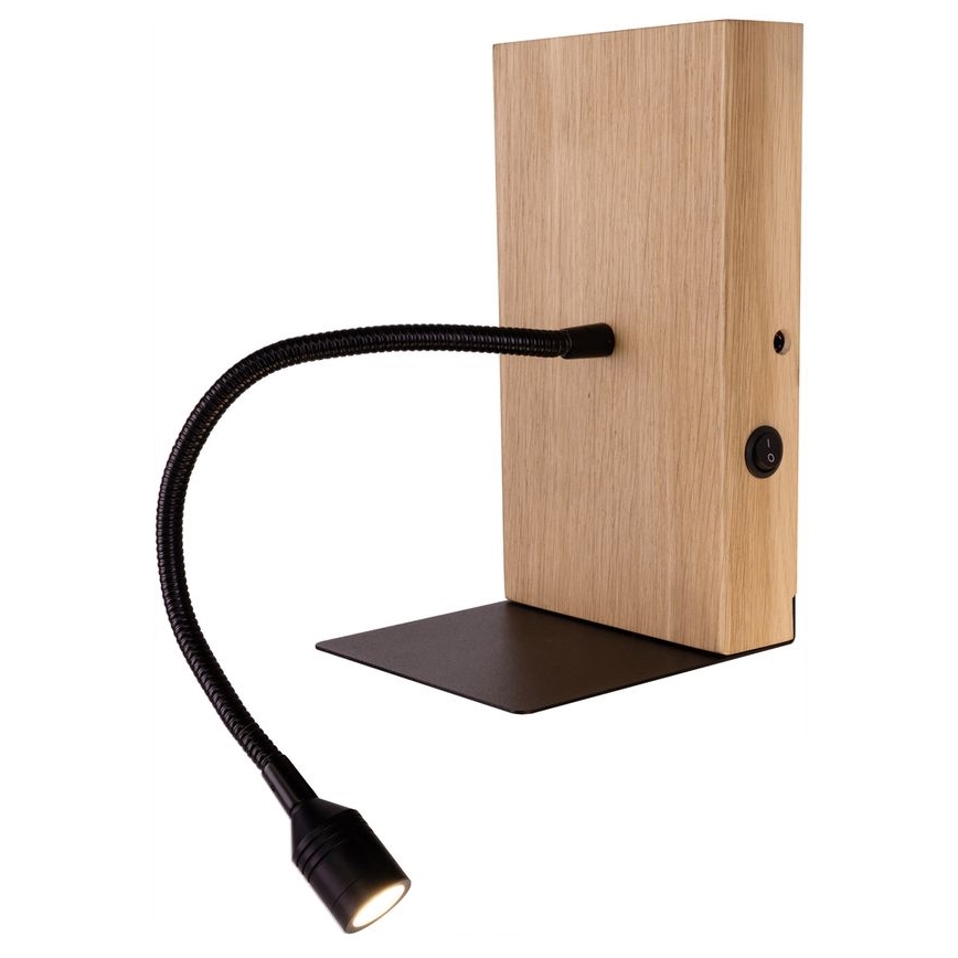 LED стенно осветително тяло LECTOR, 2,5 W, 230 V, USB, дъб