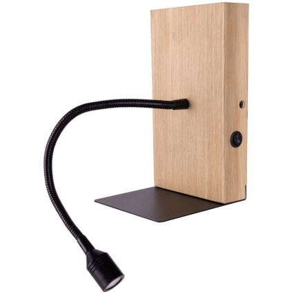 LED стенно осветително тяло LECTOR, 2,5 W, 230 V, USB, дъб