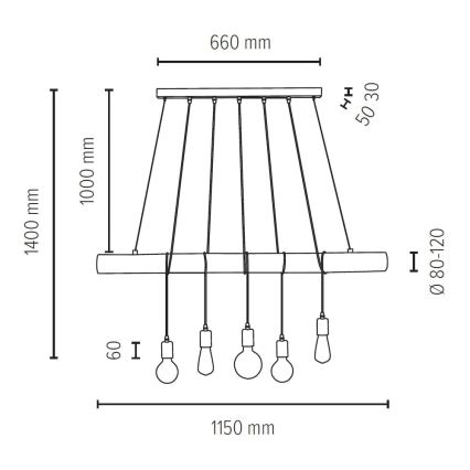 Пендел TRABO 5xE27/60W/230V бор - FSC сертифициран