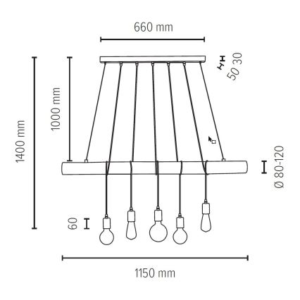 Пендел TRABO 5xE27/60W/230V бор - FSC сертифициран