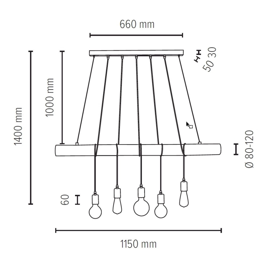 Пендел TRABO 5xE27/60W/230V бор - FSC сертифициран