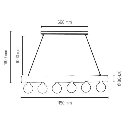 Пендел TRABO 6xE27/60W/230V бор - FSC сертифициран