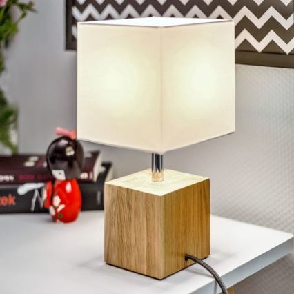 Настолна лампа TRONGO SQUARE 1xE27/25W/230V дъб - FSC сертифицирана