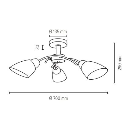 Полилей за повърхностен монтаж VILETTA 3xE27/60W/230V дъб - FSC сертифициран