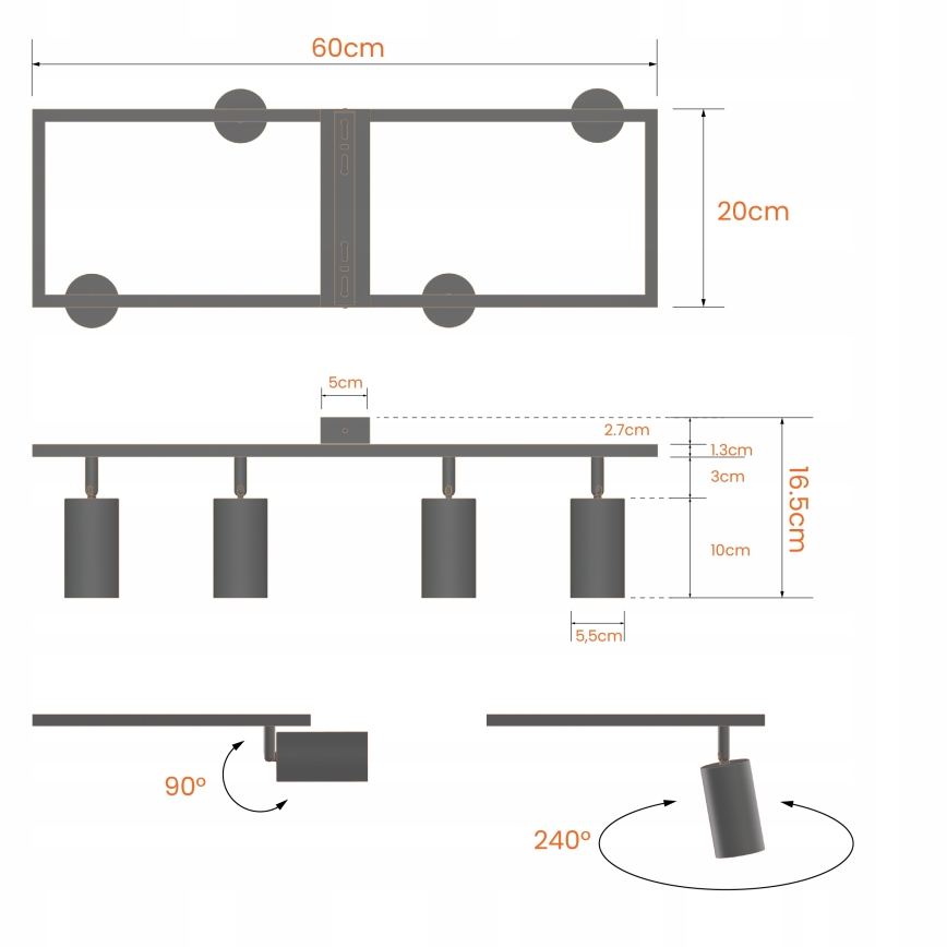 Спот осветително тяло 4xGU10/30W/230V черно