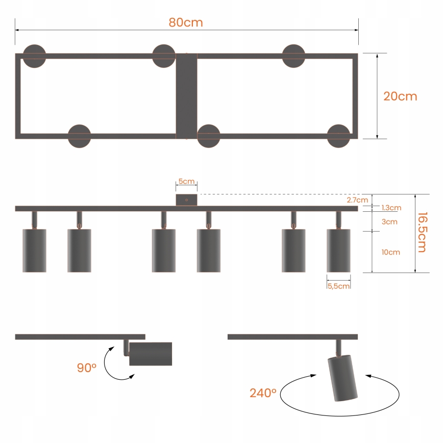 Спот осветително тяло 6xGU10/30W/230V бяло