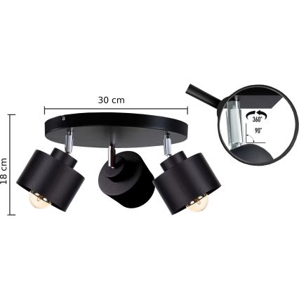 Спот SIMPLY BLACK 3xE27/60W/230V Ø 30 см