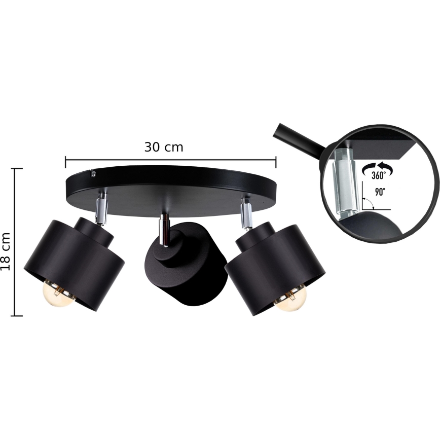 Спот SIMPLY BLACK 3xE27/60W/230V Ø 30 см