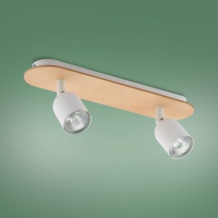 Спот TOP WOOD 2xGU10/10W/230V бял/дървен