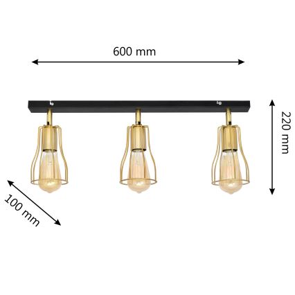 Спот TUBE 3xE27/15W/230V златист/черен