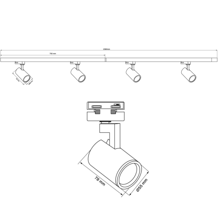 Спот за релсова система LYNX 4xGU10/10W/230V + 2 x 75 cm релсова система черен