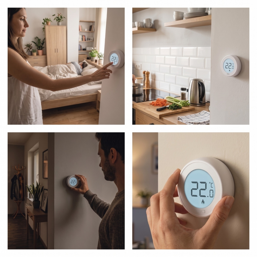 Стаен ръчен термостат 230V/6A 2xAA, бял