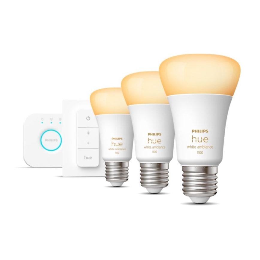 Стартов комплект Philips Hue White Ambiance 3xE27/11W 2200-6500K + Hue bridge и диммер превключвател