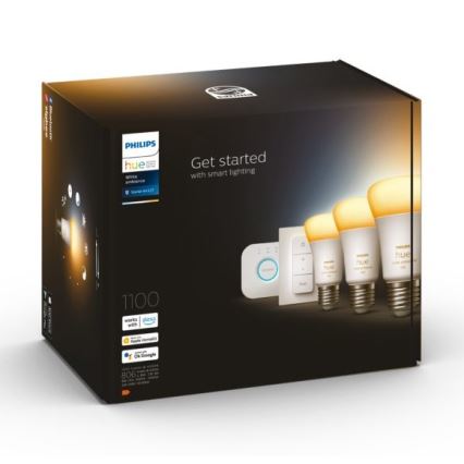 Стартов комплект Philips Hue White Ambiance 3xE27/11W 2200-6500K + Hue bridge и диммер превключвател